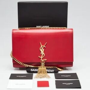 EUC - YVES SAINT LAURENT Red Leather Monogram Medium Kate Tassel Bag